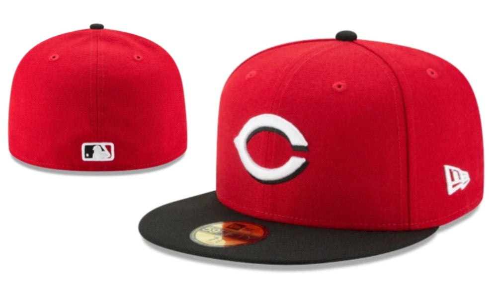 Cincinnati Reds Official Fitted Hat with Black Visor – Red and Black