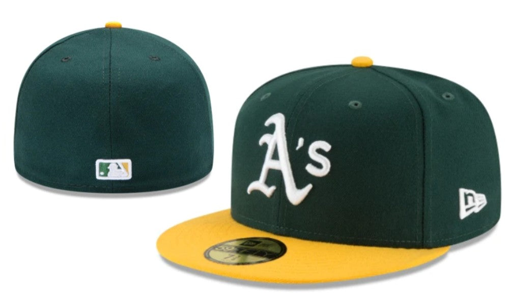 Oakland Athletics Green and Yellow Fitted Cap with Iconic Team Logo